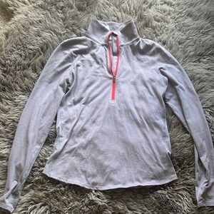 Under Armour Women's Light Gray and Pink Quarter-Zip Top